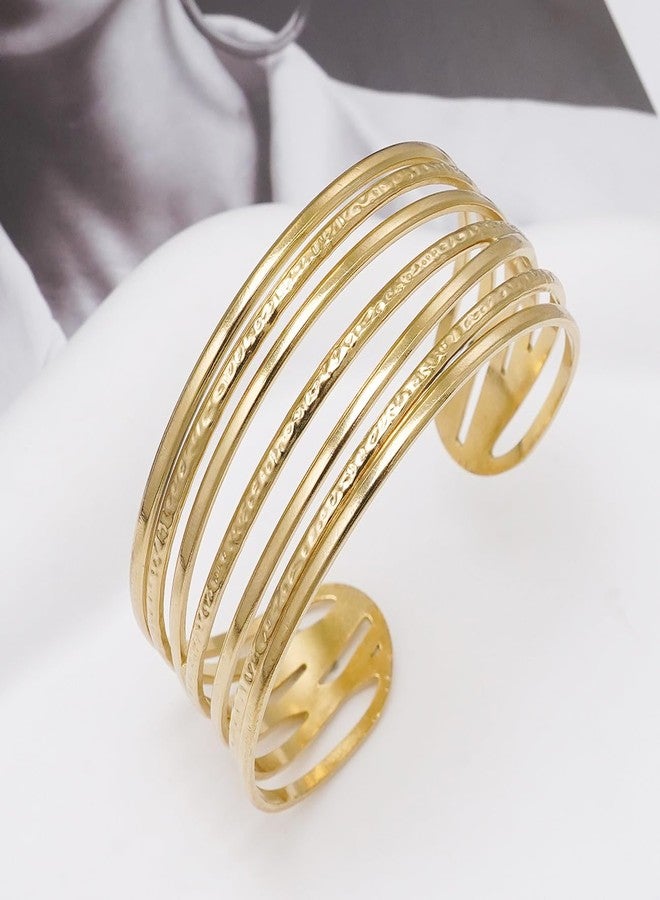 Wovanoo Multi-layer Cuff Bracelet for Women Cross Wire Bracelets Open Wide Cuff Gold Bangle Bracelet 2 - Image 4